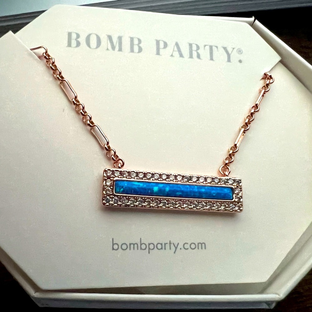 Bomb Party October Opal Bar Necklace Rose Gold